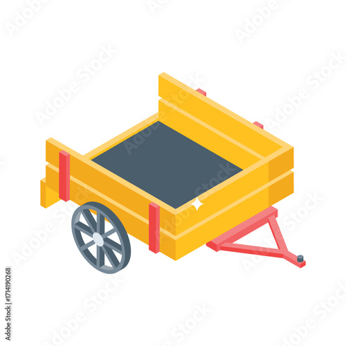 Handy isometric style icon of wooden farm cart
