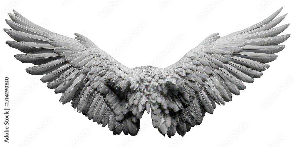 Fototapeta premium Detailed White Angel Wings on Black Background