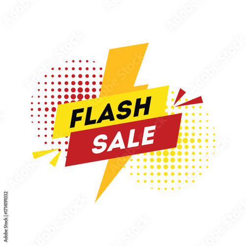 Flash Sale Banner with Lightning Bolt and Halftone Dots.