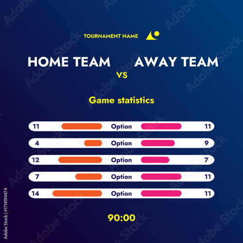 Infographic template statistics table after the match on a dark background