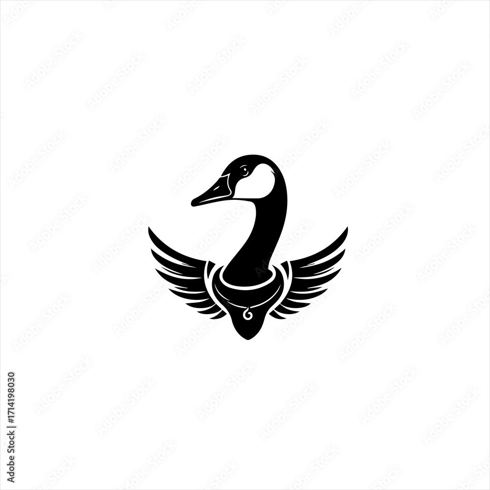 Obraz premium Stylized black and white canada goose with wings and necklace