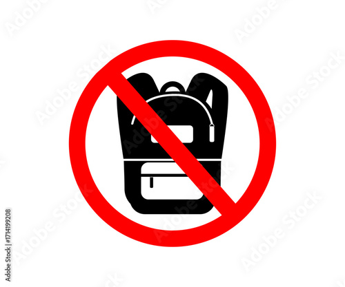 No backpacks allowed sign icon. No backpacks allowed, prohibition sign with red circle and black backpack inside vector design and illustration.
