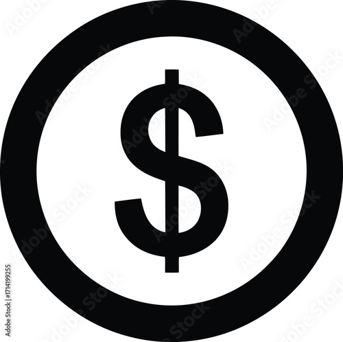 Black Dollar Sign in Circle Icon Isolated on Transparent Background