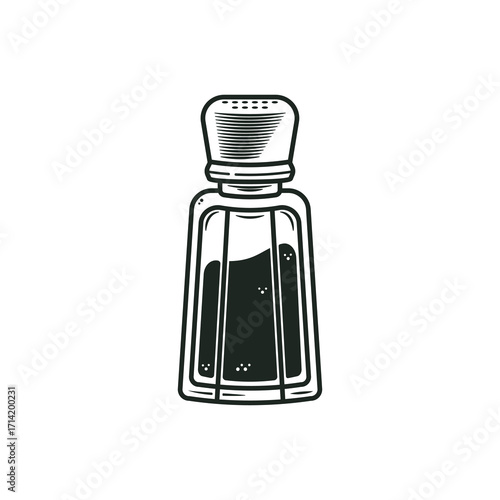 salt shake black and white vector illustration classic, minimalist line art vintage, perfect for concepts of cooking, seasoning, kitchen, food preparation, culinary art , and recipe