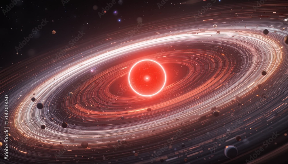 Fototapeta premium Vibrant red planet with glowing rings creates a stunning cosmic scene ready for space exploration visuals