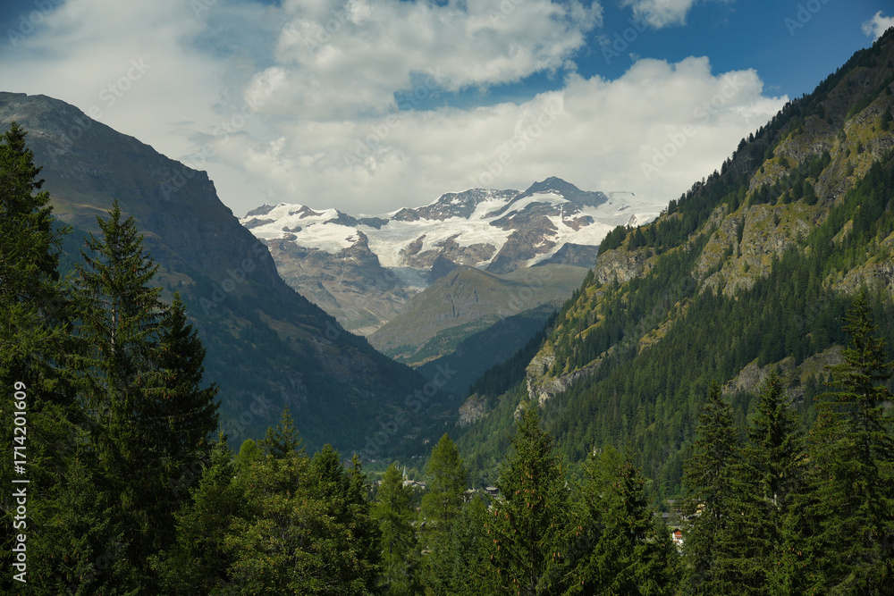 Fototapeta premium Monte Rosa is a mountain massif in the eastern part of the Pennine Alps, on the border between Italy (Piedmont and Aosta Valley) and Switzerland (Valais).