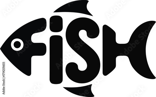 Creative Fish Logo Design, Perfect for Branding. A stylized fish logo, where the word "FISH" forms the shape of a fish.