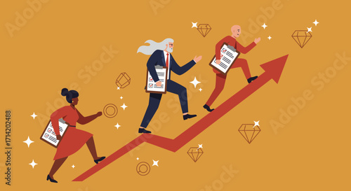 Teamwork and growth: diverse professionals climbing the success ladder