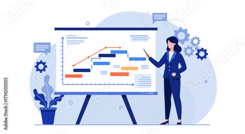 Business planning concept with professional woman analyzing financial growth chart