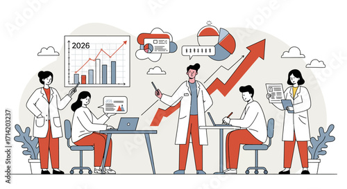 Growth analysis presentation with business team and rising graphs