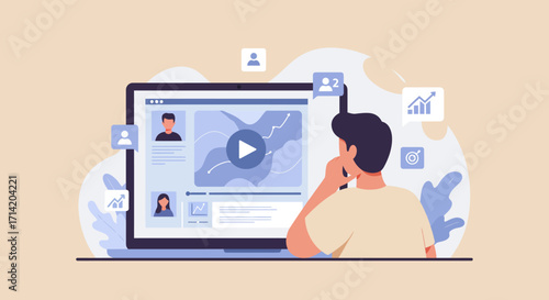 Online conference and data presentation with video call interface