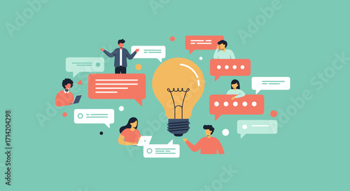 Collaboration and innovation concept with diverse team and light bulb idea