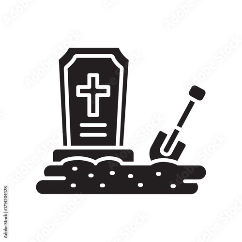 dig a grave black line icon.