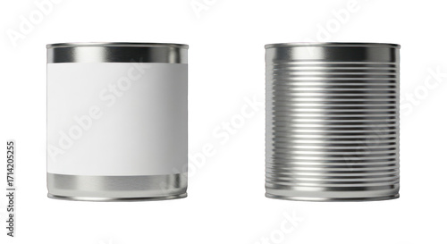 Two metal cans; one with label, one with ridges