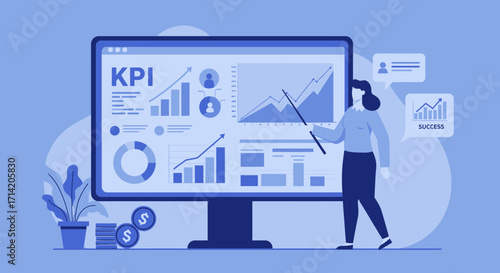 Business analytics dashboard with charts and graphs in modern office setting