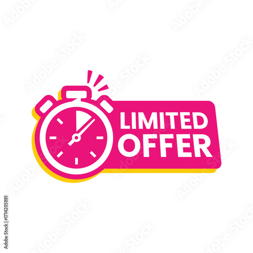 Limited Offer Sticker with Stopwatch Icon.