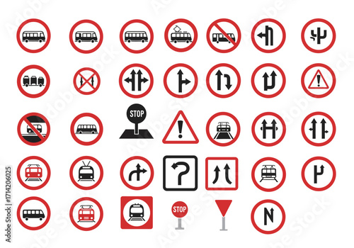 An arrangement of 30 traffic signs in a 6x5 grid