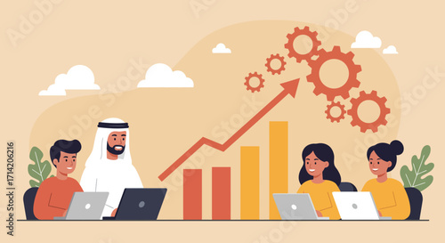 Team collaboration in business growth with technology and analytics