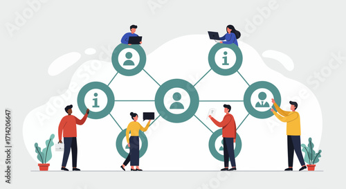 Collaborative networking in business with professionals in a modern flat design