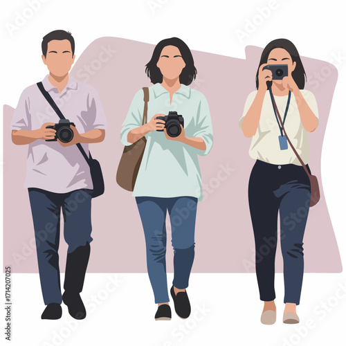 Flat Minimalist Style Group of People Holding Camera Illustration