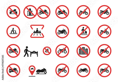 Display shows 20 transport and pedestrian safety symbols all but 3 are circled red and crossedout