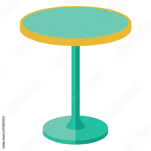 Sleek Teal Table Illustration: A modern, minimalist illustration of a chic teal table featuring a circular tabletop and a stylish pedestal base, ideal for home decor or interior design projects.