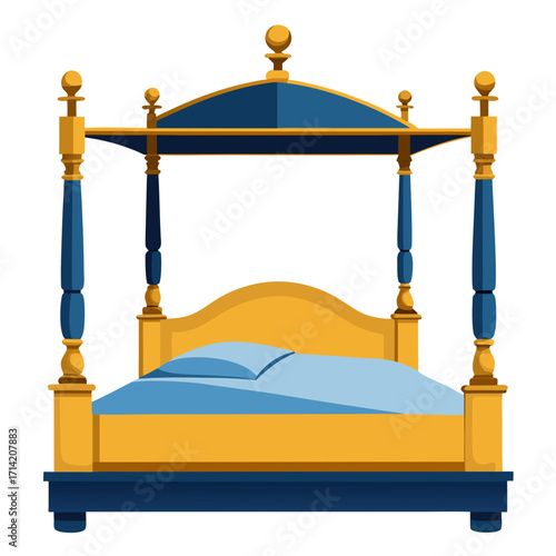 Regal Canopy Bed: A luxurious canopy bed with a meticulously crafted wooden frame, promising restful nights and a touch of elegance, perfect for any interior design project.