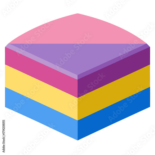 Pansexual Pride Cube: An isometric, minimalist design presents the pansexual pride flag transformed into a unique and celebratory shape, evoking solidarity. 