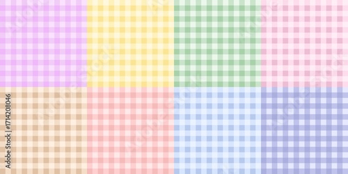 Wallpaper Mural Set pastel gingham check pattern background with purple, yellow, green, pink, beige, blue, and lavender squares. Cute colorful plaid seamless pattern. Seamless patterns with multicolor gingham checks. Torontodigital.ca