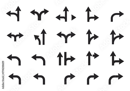 Rows of black arrows point in varied directions indicating turns