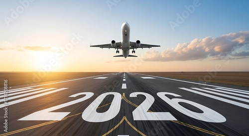 Airplane aviation flight travel airport runway takeoff sky sunset future destination goal year