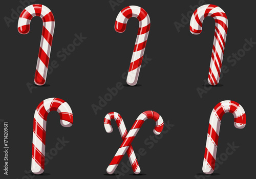 Collection of Festive Red and White Striped Candy Canes.