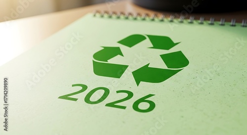 Recycling symbol and year for sustainability goals and environmental awareness in the year of twenty twenty six