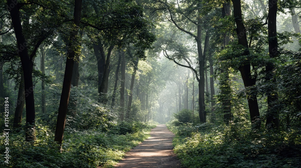 Obraz premium Forest Path with Dappled Sunlight