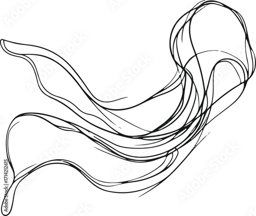 Black bold outline with white background, Minimal line art of scarf blowing in wind, thin flowy lines 2