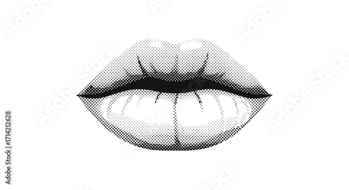 Close up of a pair of lips in a halftone dot pattern style.