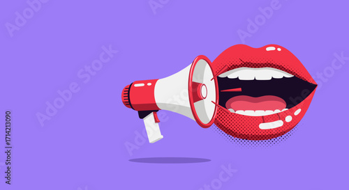 Mouth Speaking Through Megaphone Announcing News.