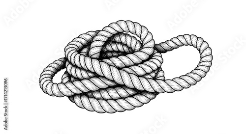 Hand Drawn Illustration of a Thick Rope Tied in a Knot.