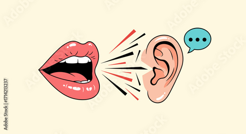 Illustration of a mouth speaking and an ear listening.