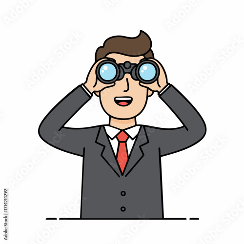 Cartoon Style Businessman Looking Through Binoculars Illustration Graphic Resource