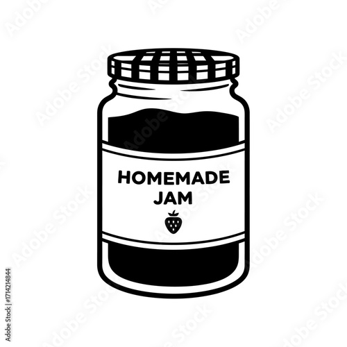 Homemade Jam Jar With Strawberry Icon And Label.