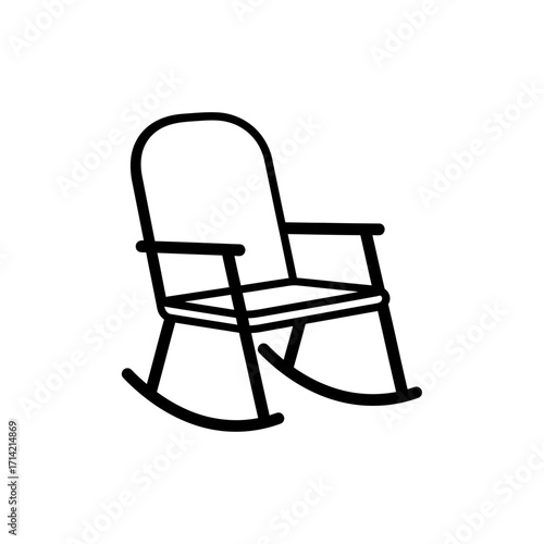 Line Art Rocking Chair Illustration on White Background.
