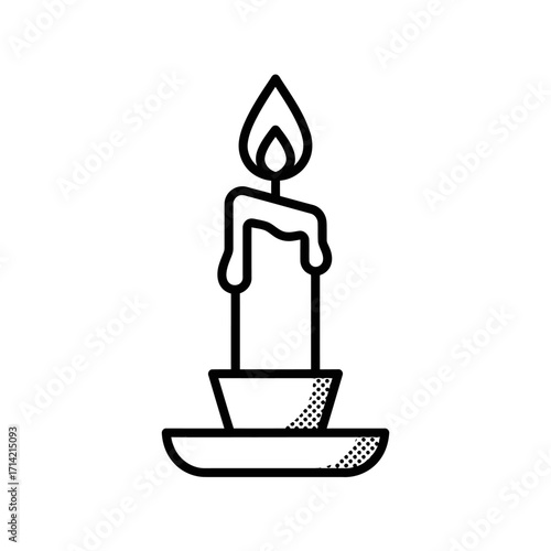 Simple candle illustration with a burning flame and a holder for decoration.