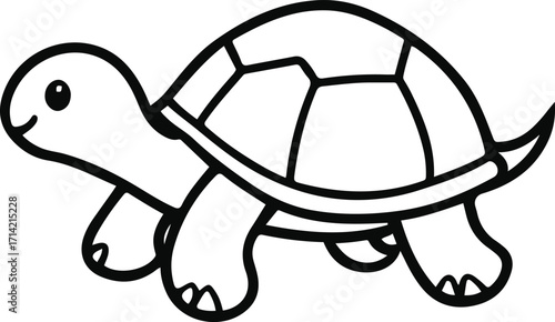 Black bold outline with white background, Outline vector of cute turtle walking slowly, clean black contour 2