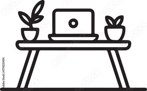 Desk with Laptop and Plants Icon table computer
