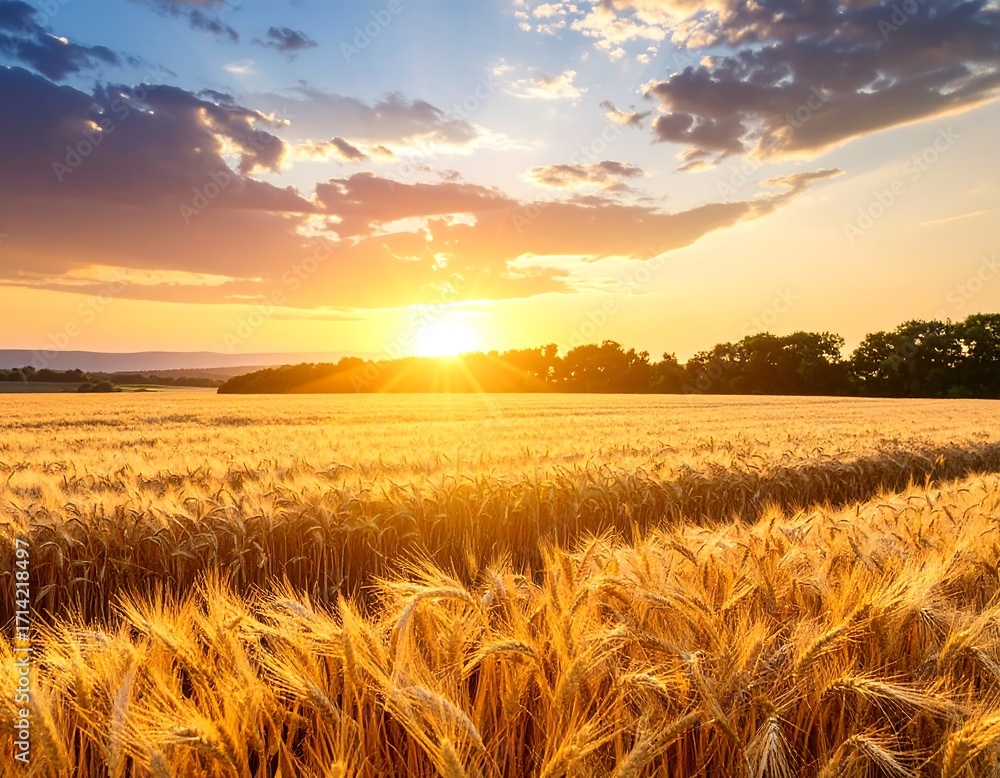 Obraz premium Golden wheat field at sunset (5)