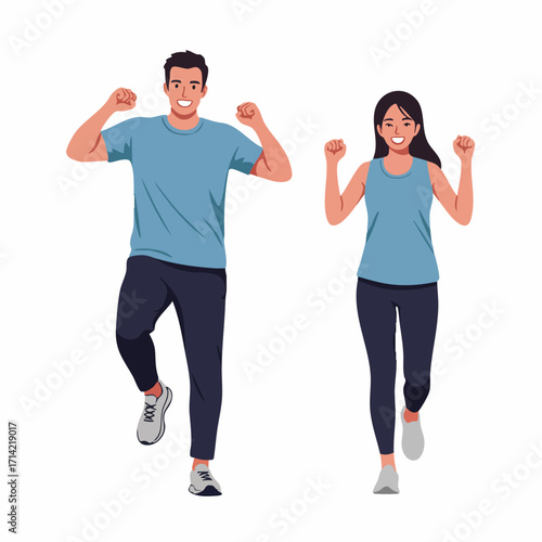 Flat Style Young Man and Woman Exercise Leg Lift Illustration