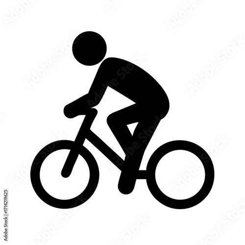 Solid Black Silhouette of Cyclist Riding Bicycle – Outdoor Sports Vector Icon