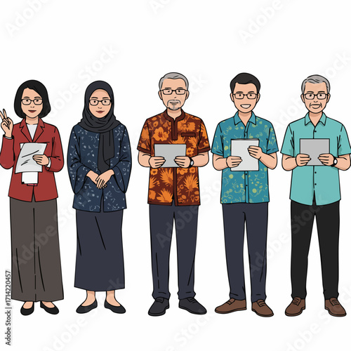 Flat Illustration Group of Civil Servant with Tablet, Paper and Pen