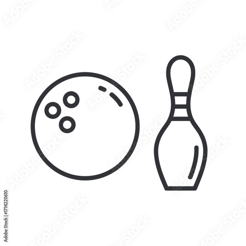 Minimalist line art icon bowling ball and pin vector illustration scalable eps silhouette vector illustration white background